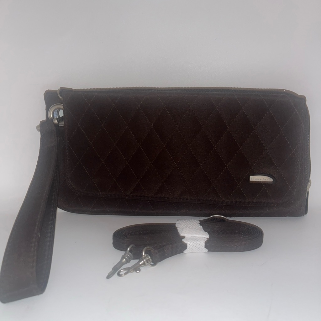 Travelon Brown Document Card Wallet Crossbody Travel Shoulder Bag